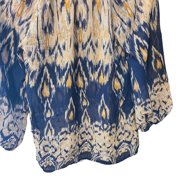 Kenar blue yellow  mid length sleeves see through blouse shirt - Picture 3 of 10